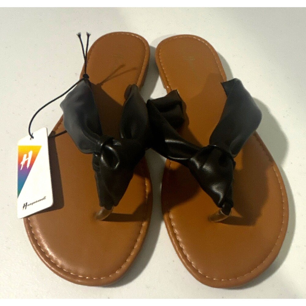 huayuanwell Womenβs Black Leather Bow Thong Flip Flop Sandals Slip-On US 10: NEW